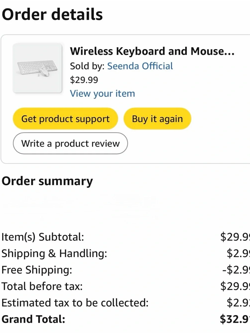 SEENDA SK38 Wireless Keyboard & Mouse Combo Full Size White Silver USB Receiver